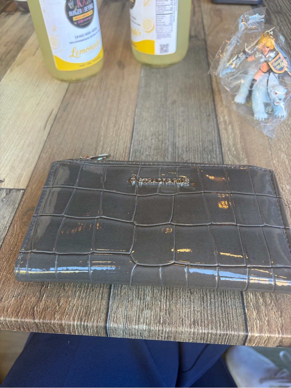 Steve Madden Glossy Black Croc-Embossed Zip Wallet
